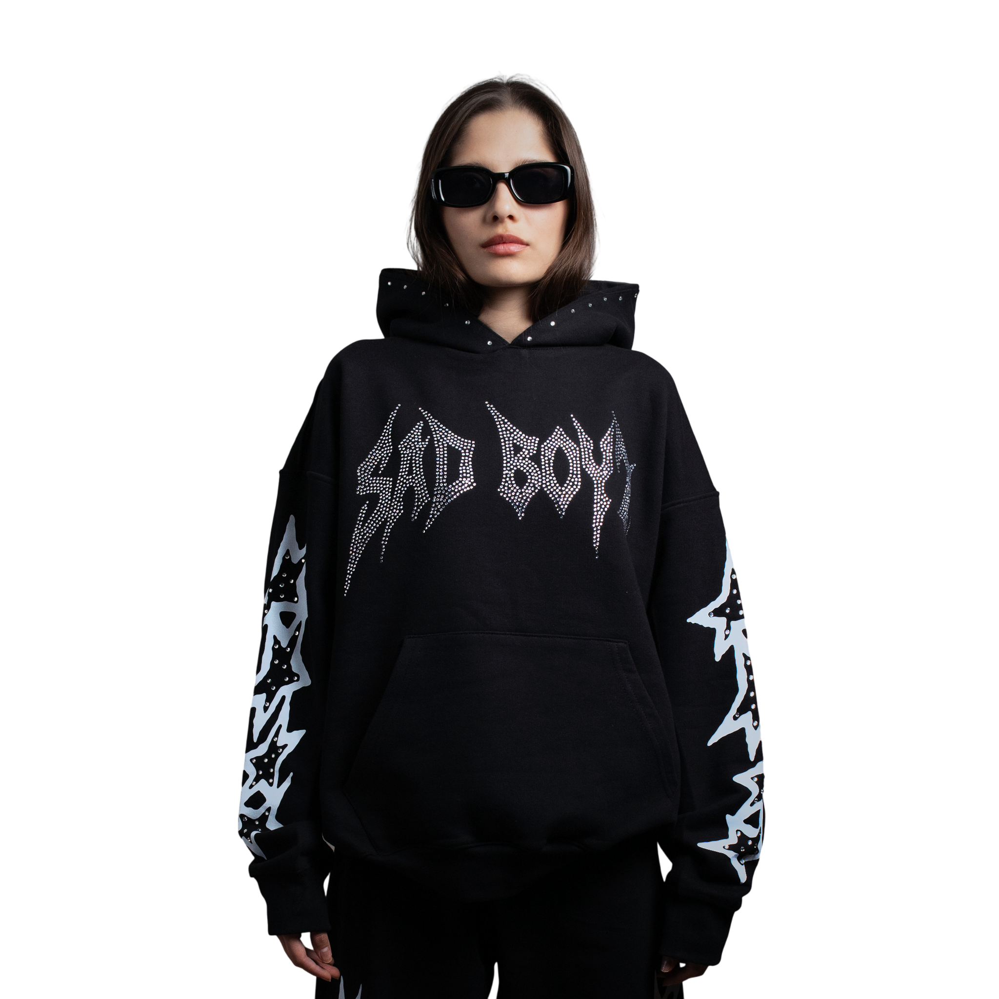SAD GIRLZ CRYSTALS HOODIE OVERSIZE